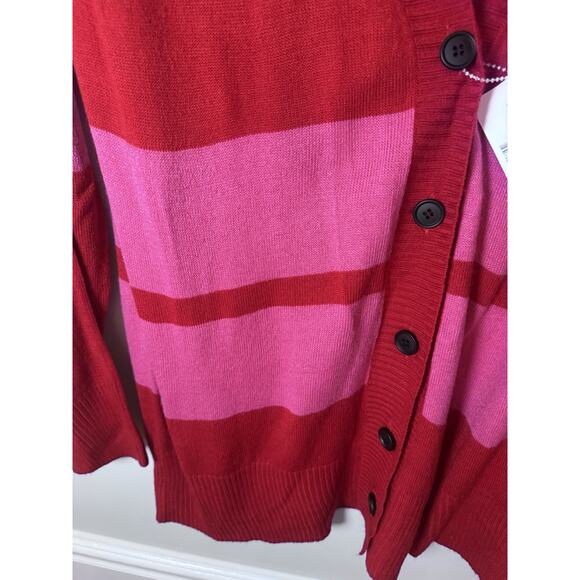 Madeleine Thompson Womens Red Knit Ribbed Trim Cardigan Sweater L NWT Valentine - Picture 8 of 12